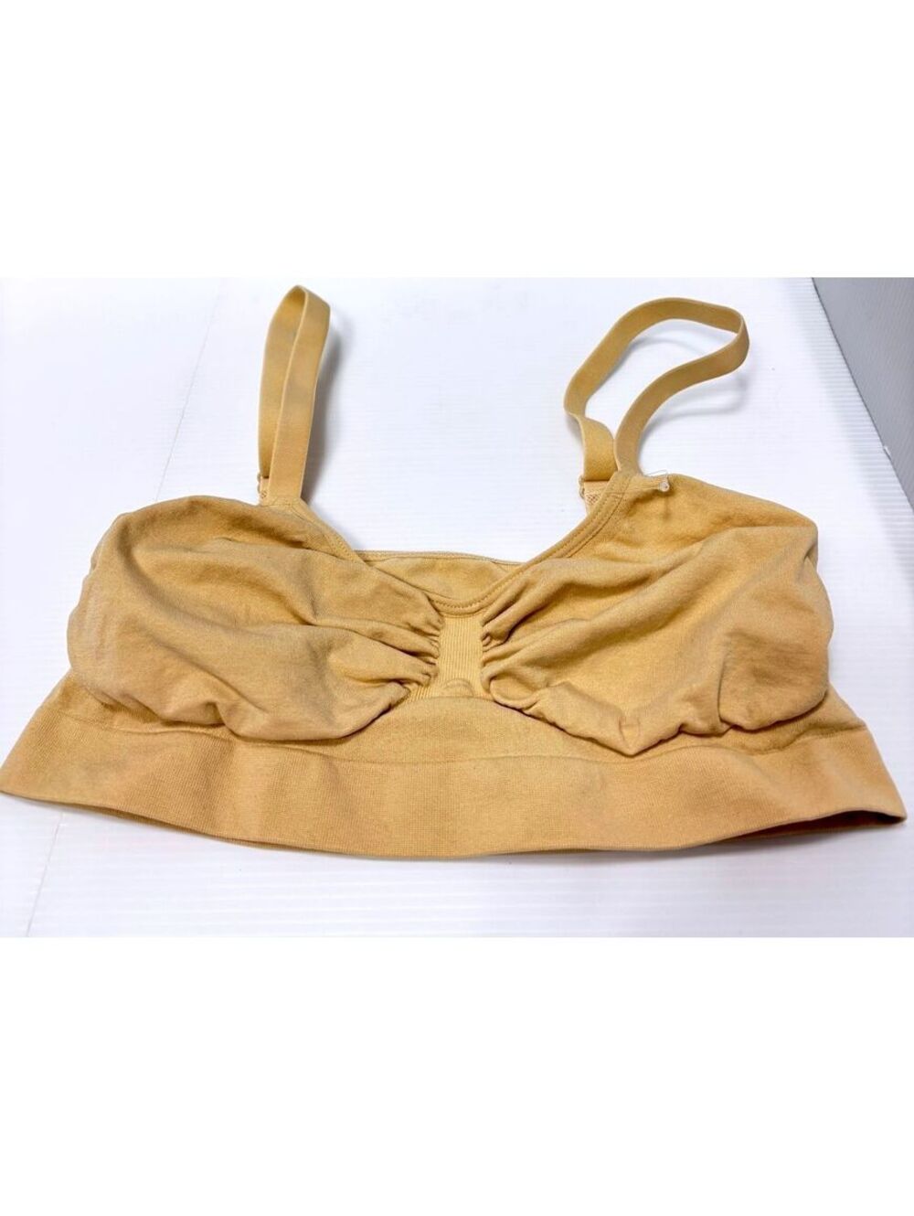 Beige Adjustable Strap Crop Top Bra with Gathered Front Detail Large